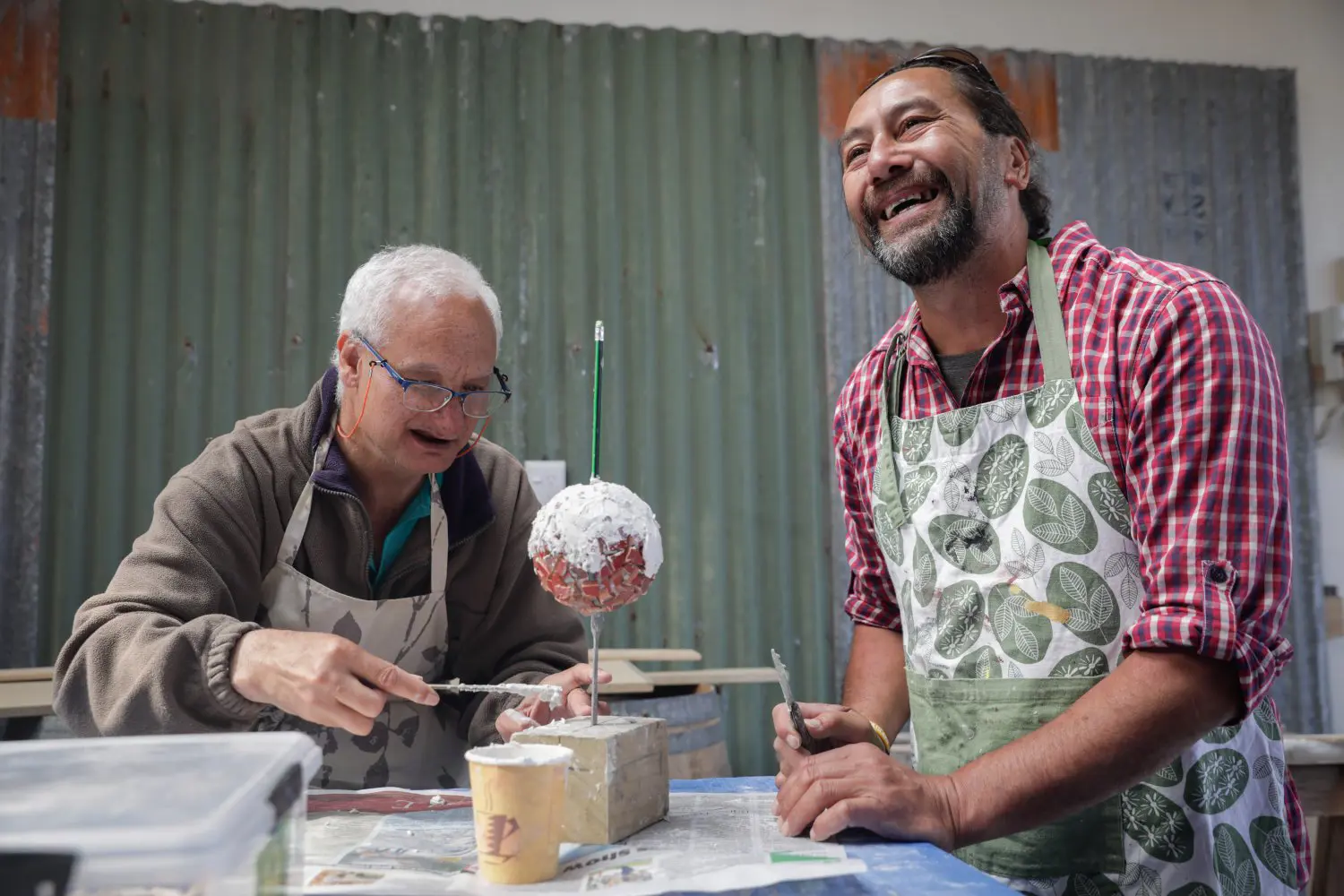 Working on a sculpture