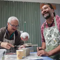 Working on a sculpture